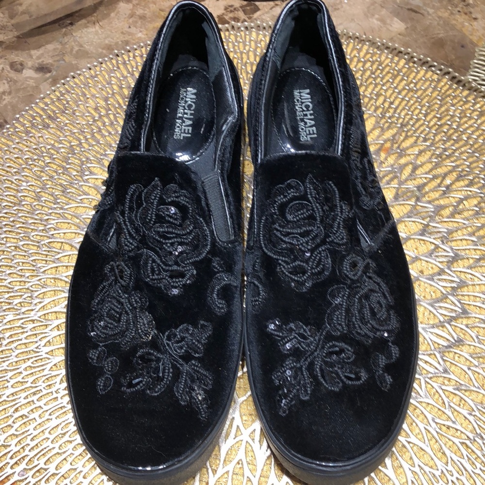 Michael Kors black velvet and sequin loafers 7.5